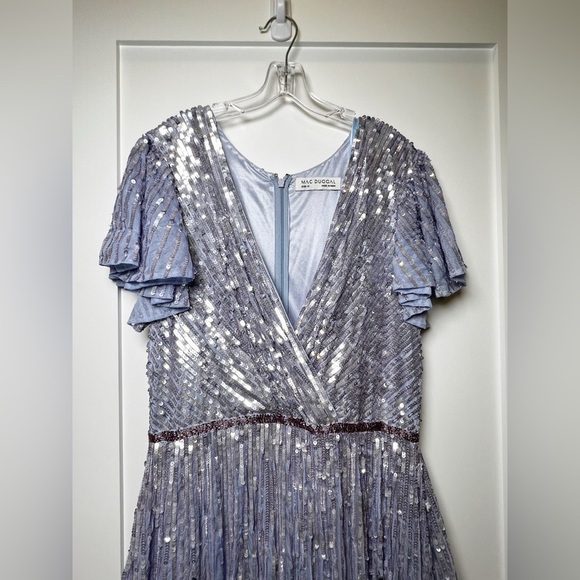 MAC DUGGAL Sequin Embellished A Line Flounce Sleeve V-Neck Gown Lilac Size 14 - Picture 7 of 10